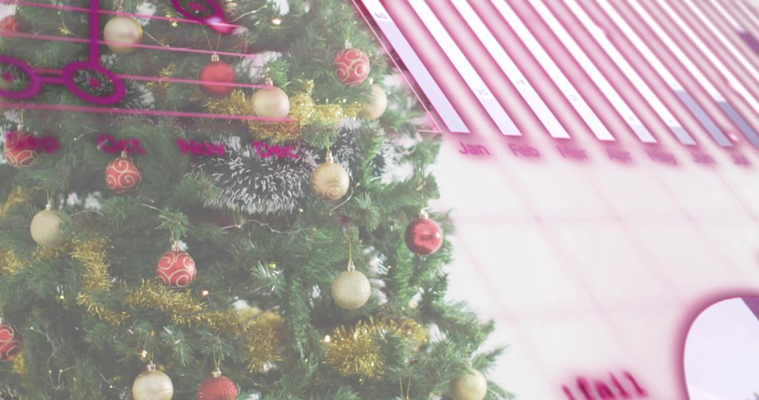 Planning Holiday Schedule with Sparkling Christmas Tree and Calendar Overlay