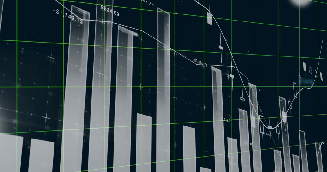 Abstract Digital Data and Bar Graphs on Black Background