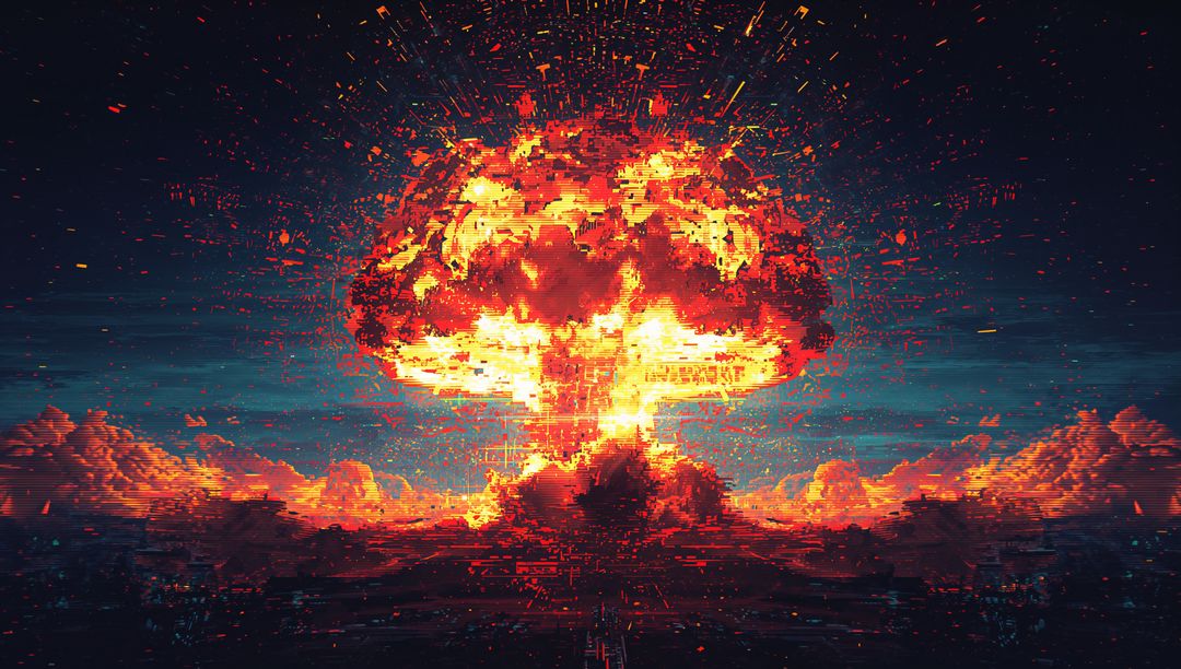 Apocalyptic Mushroom Cloud with Pixel Fragmentation