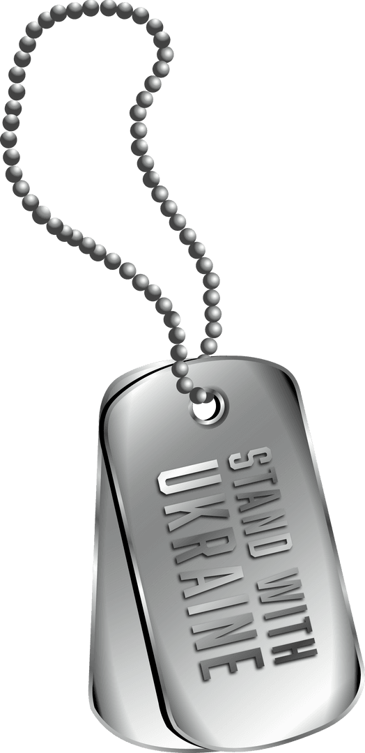 Transparent Dog Tag with Stand with Ukraine Text Metallic Effect