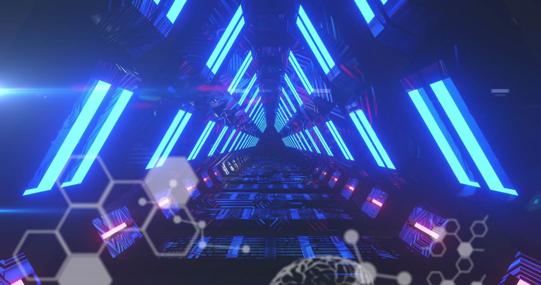 Futuristic Conceptual Background with Hexagons and Neon Tunnel