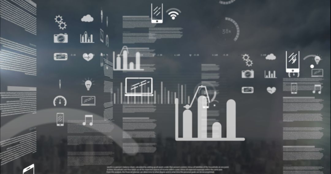 Digital Interface Icons Networking Over Cityscape
