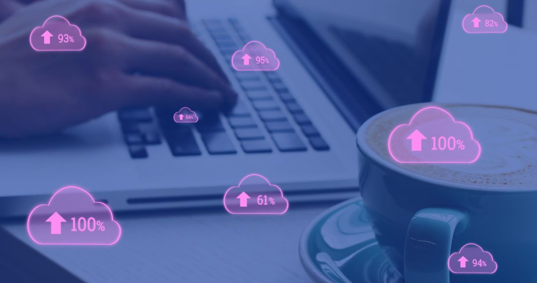 Cloud Technology Futuristic Interface with Typing on Laptop