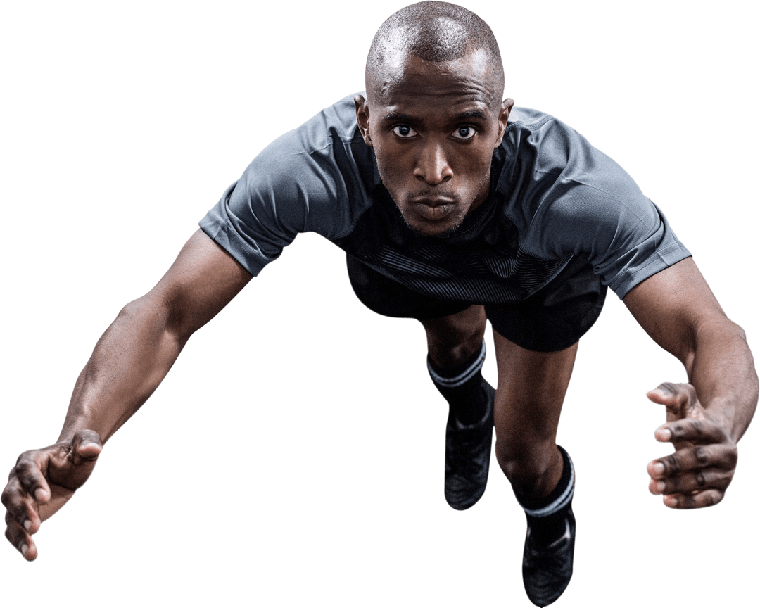 Dynamic Portrait of Rugby Player Jumping Mid-Air with Transparent Background