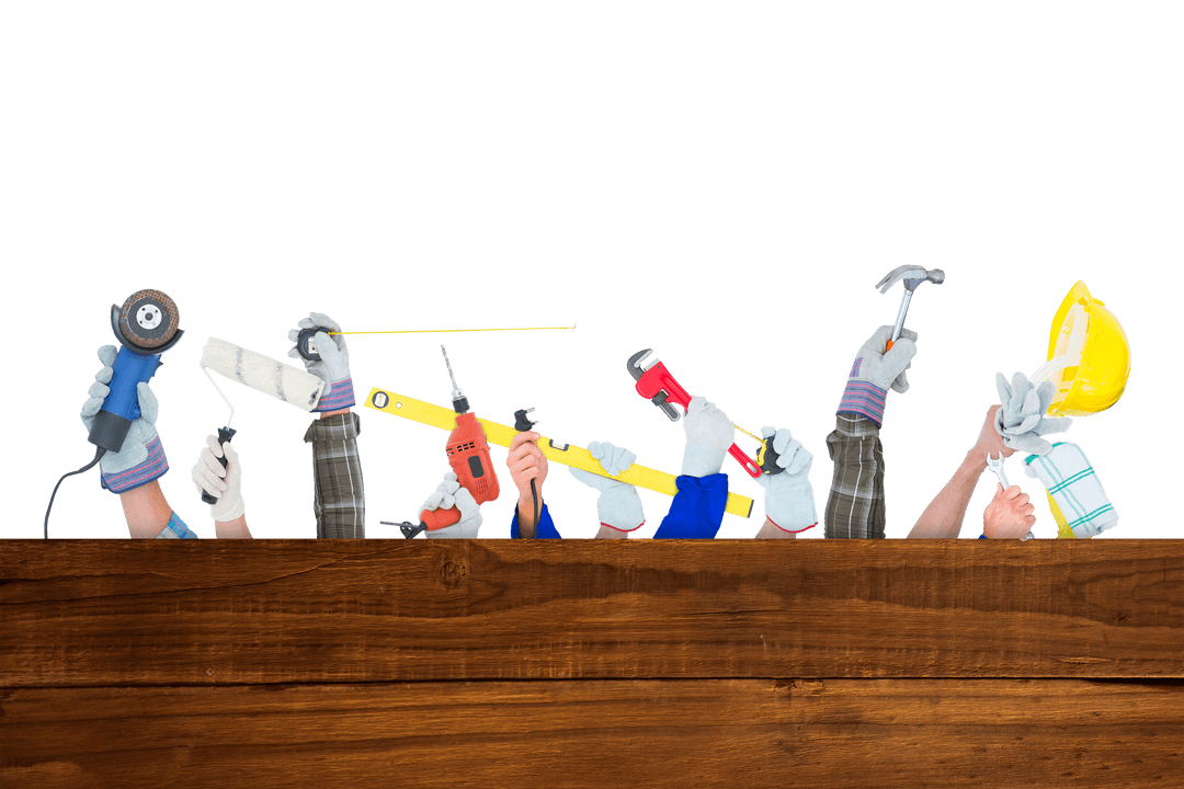 Hands Holding Power Tools on Transparent Background, Creative Construction