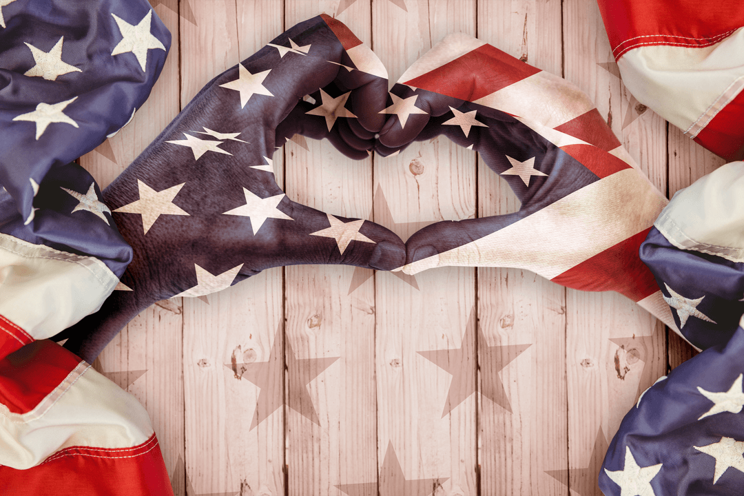 Transparent Heart Hands with American Flag Colors Showing Love