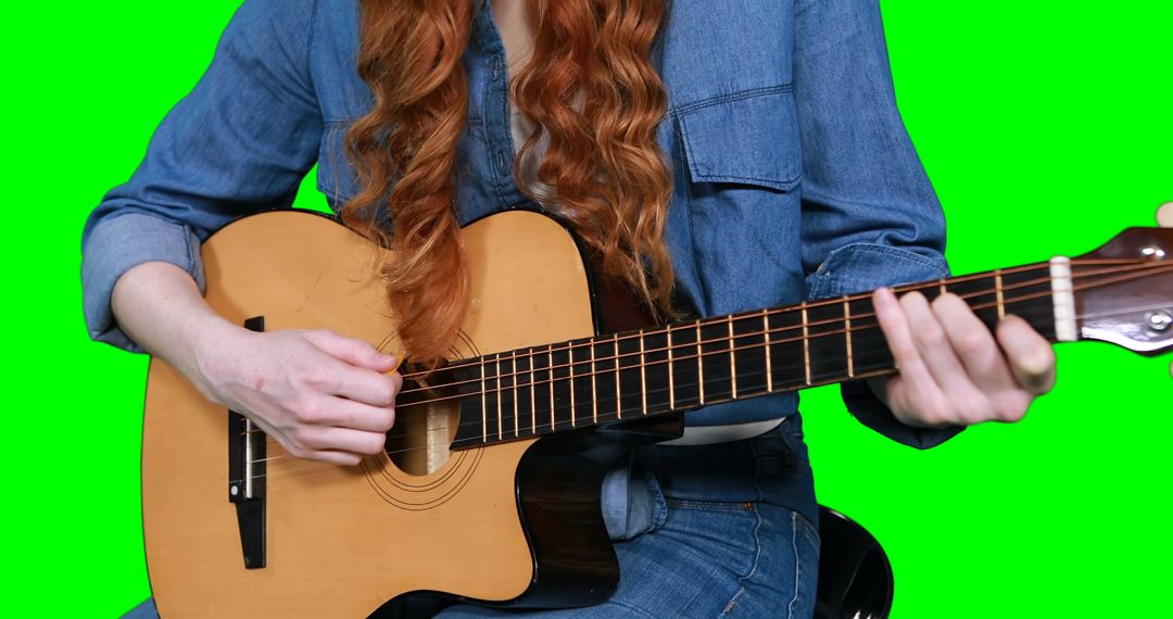 Woman Playing Acoustic Guitar on Green Screen Background - Free Images, Stock Photos and Pictures on Pikwizard.com