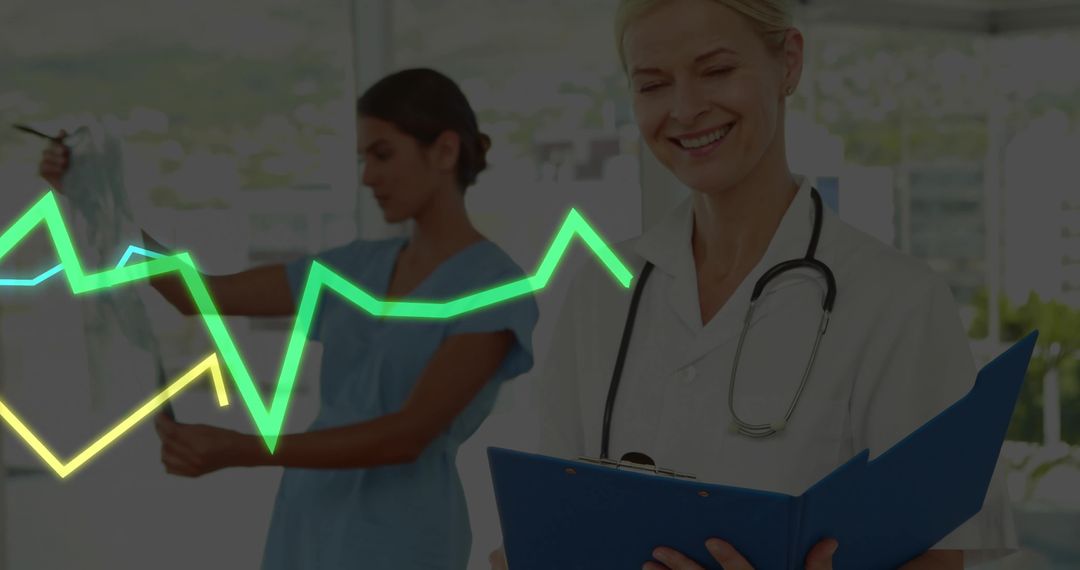 Healthcare Professional Analyzing Patient Chart with ECG Overlay