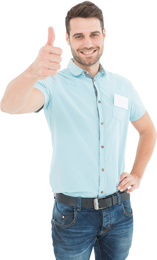 Smiling Delivery Man Giving Thumbs Up on Transparent Background