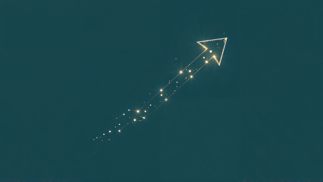 Glowing Arrow Construct from Shining Gold Particles on Teal Background