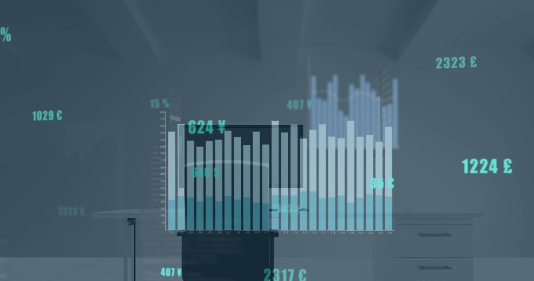 Digital Interface with Economic Graphs Over Desk