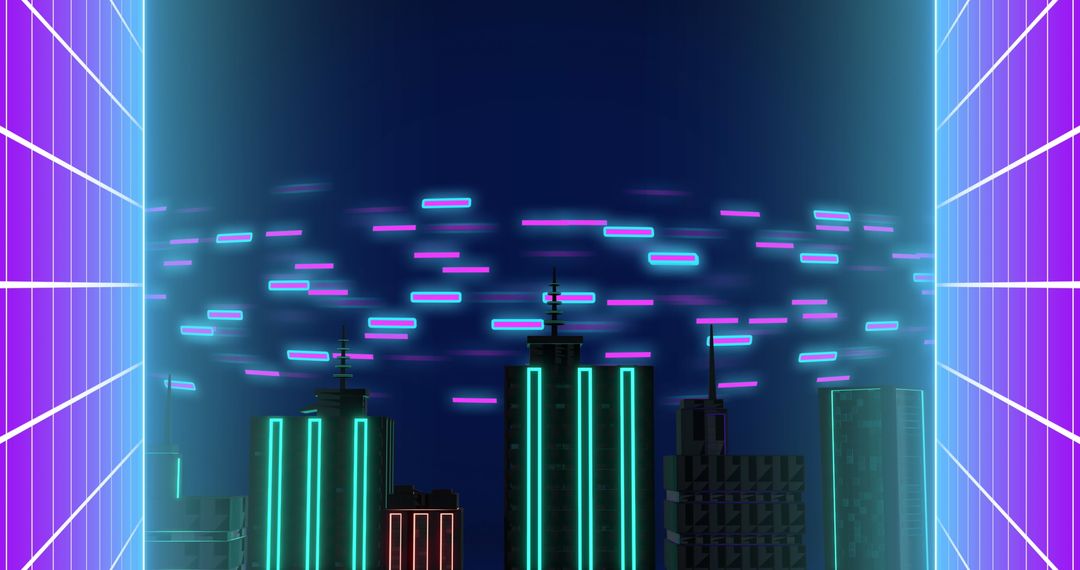 Futuristic Cityscape with Digital Light Trails Illustrating Connectivity