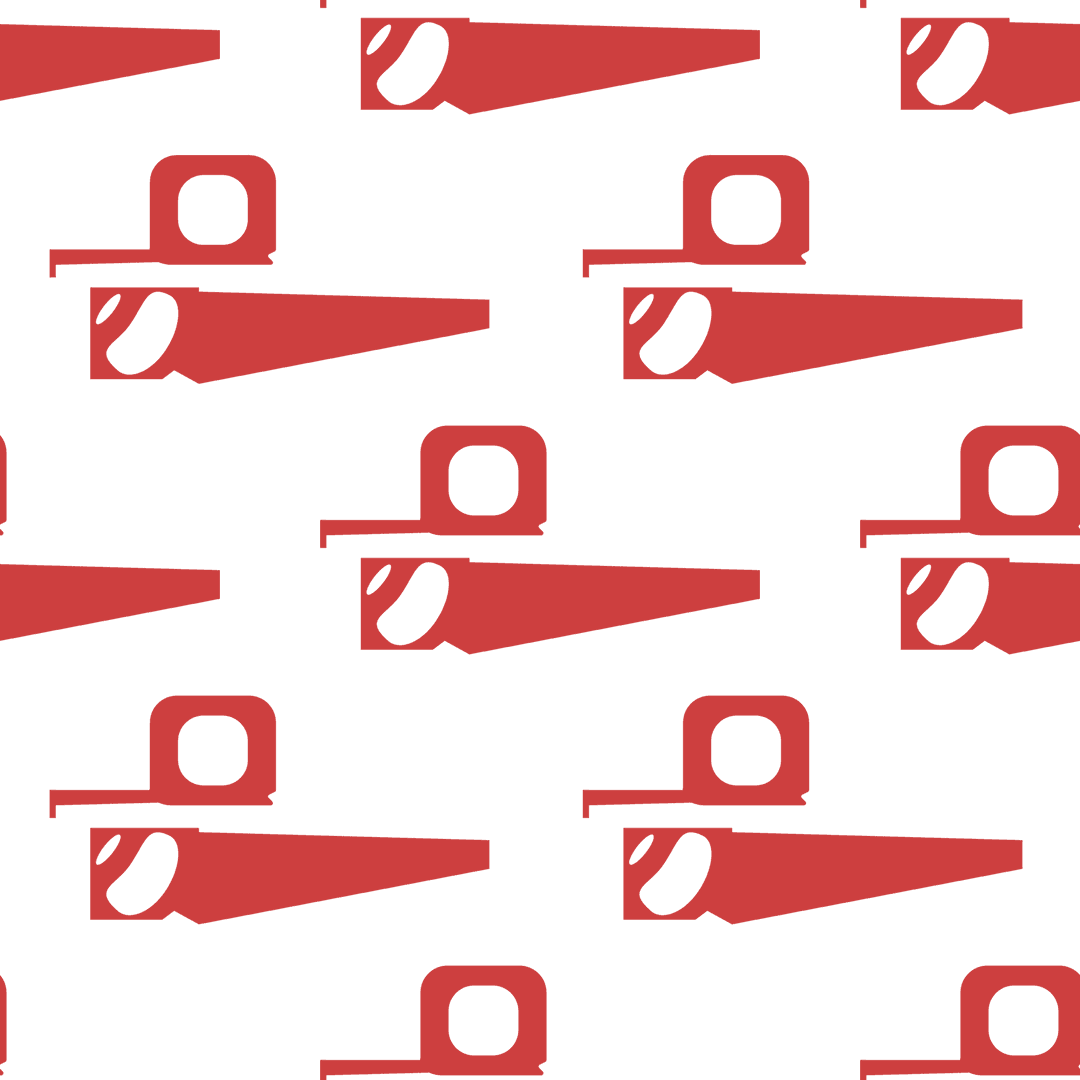Red Saw and Measuring Tape Pattern on Transparent Background
