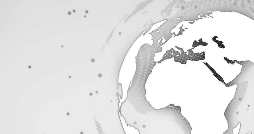 Minimalist Monochrome Globe Showing Europe Africa Middle East with Halftone Network Dots
