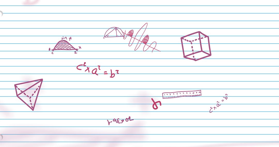 Geometric Shapes and Math Equations on Lined Paper Background