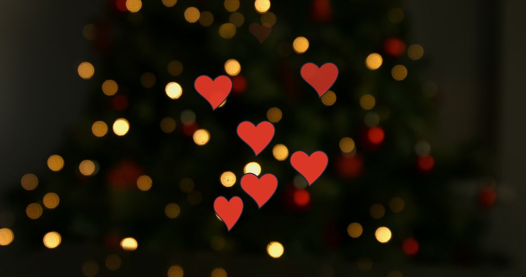 Heart Shapes Overlay on Festive Bokeh Lights