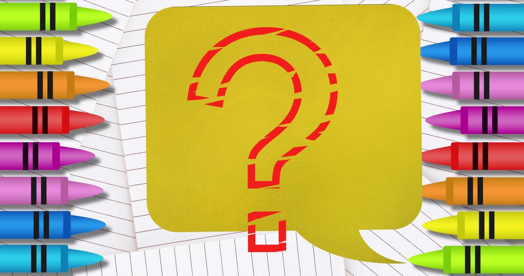 Colorful Crayons Surrounding Thought Bubble With Question Mark
