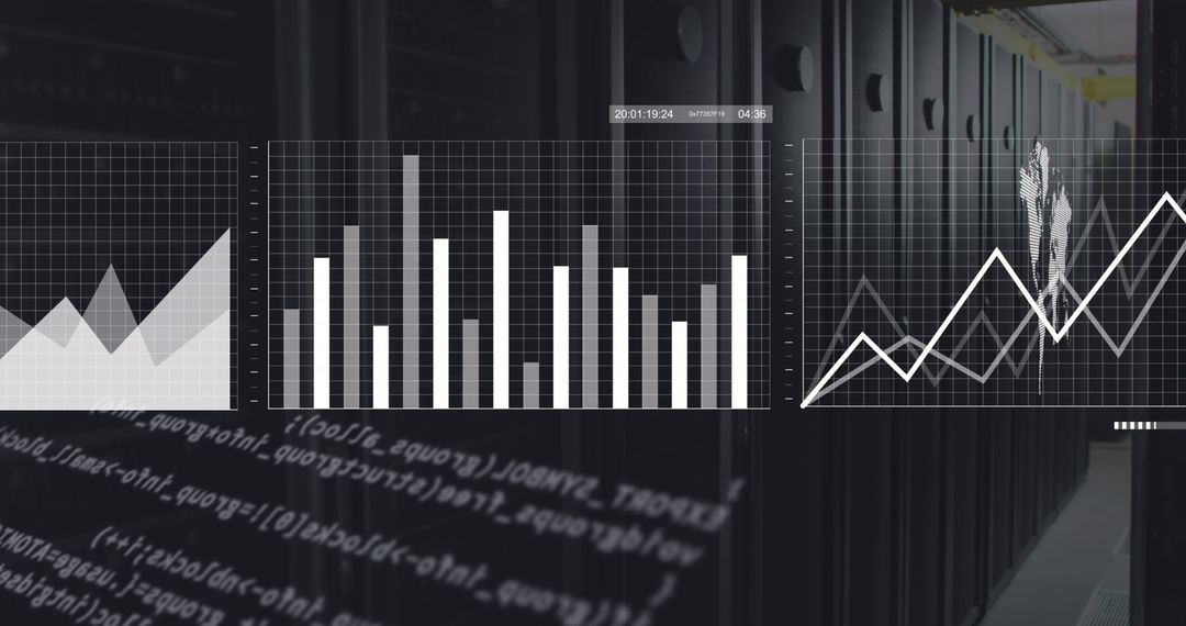 Futuristic Data Visualization in Dark Server Room