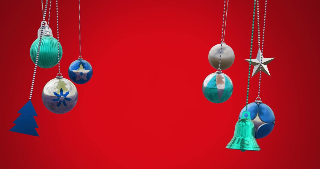 Holographic Christmas Ornaments on Vibrant Red Background - Free Images, Stock Photos and Pictures on Pikwizard.com