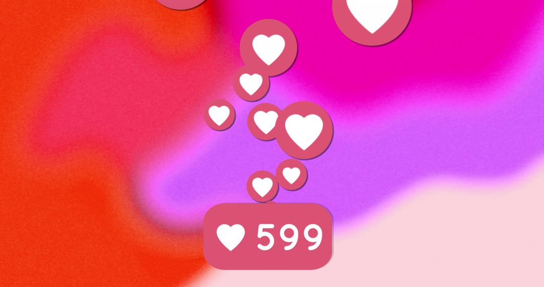 Floating Heart Icons Over Colorful Gradient Background