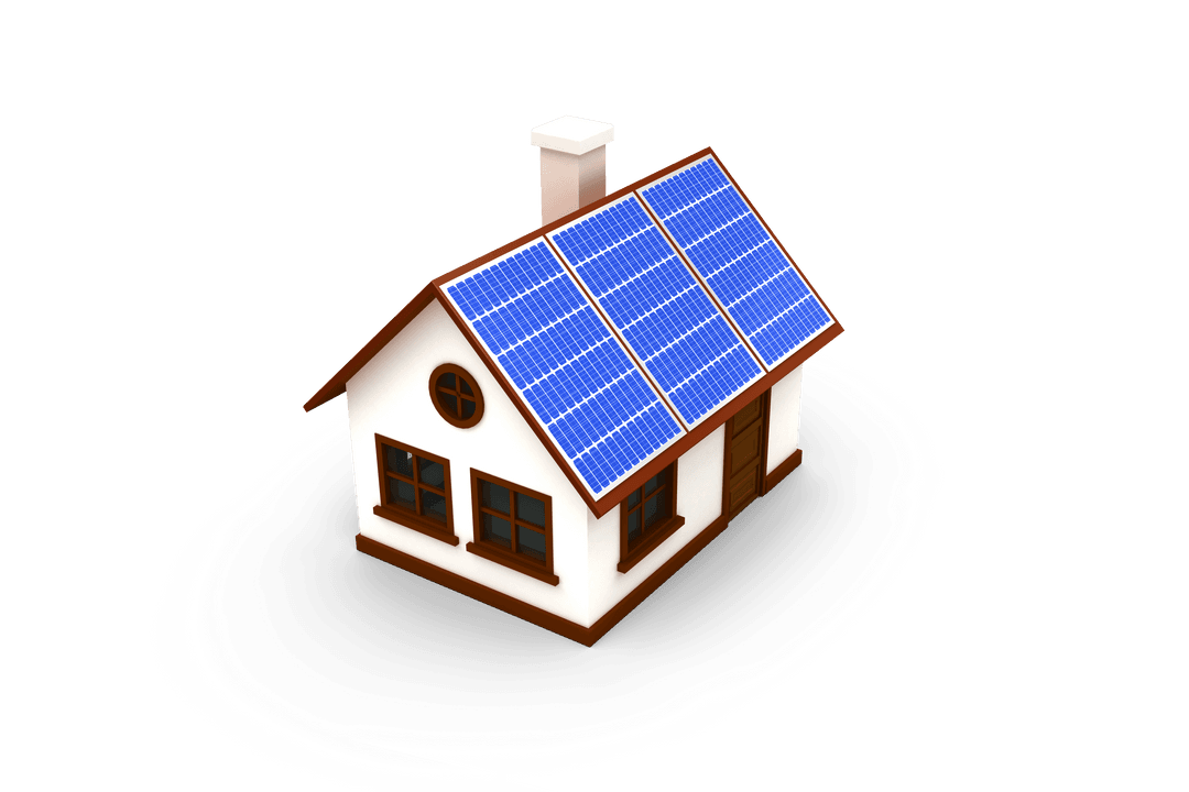 3D House Model with Transparent Background and Solar Panels