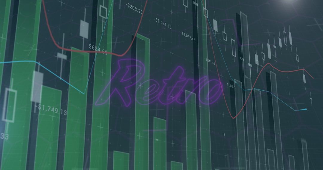 Retro Digital Interface with Stock Chart Visualization