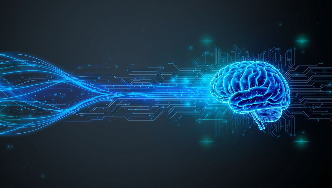 Glowing Futuristic Digital Brain with Dynamic Data Network