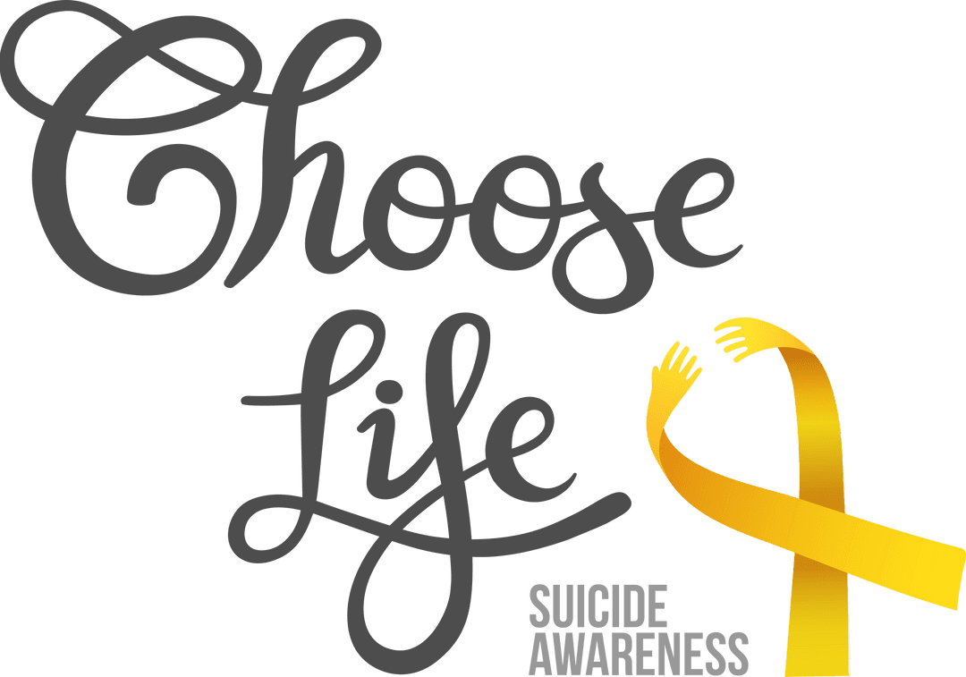 Choose Life Suicide Awareness Text with Yellow Ribbon Transparent Background