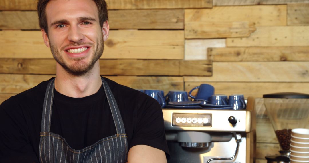 Smiling Barista in Rustic Coffee Shop Ready to Serve - Free Images, Stock Photos and Pictures on Pikwizard.com