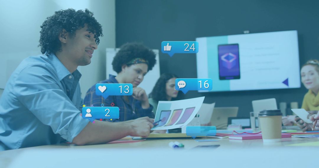 Creative Professionals Reviewing Digital Metrics at Workplace Discussion