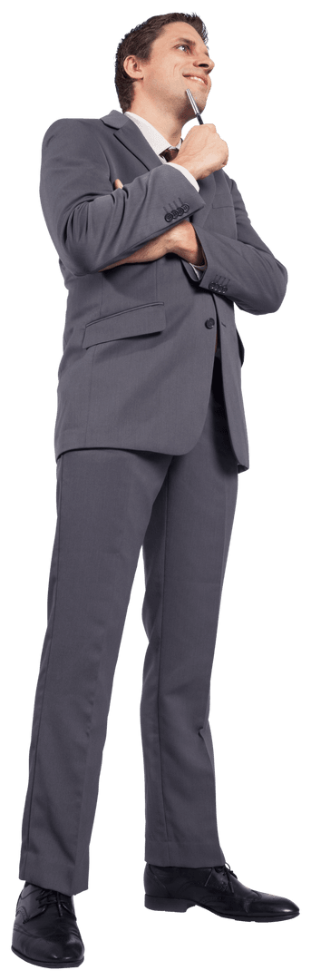 Thoughtful Businessman in Gray Suit Isolated Transparent Background