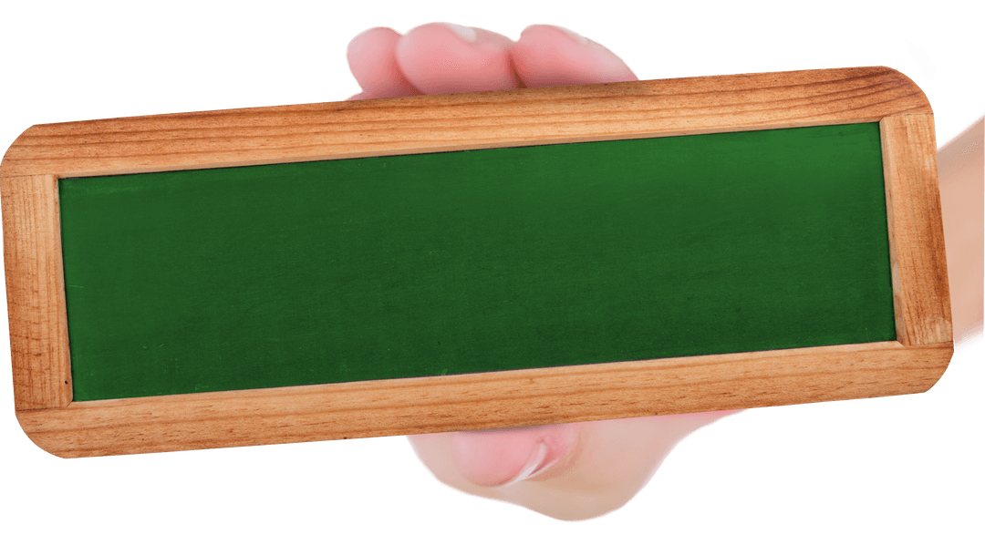 Hand Holding Blank Chalkboard for Text on Transparent Background