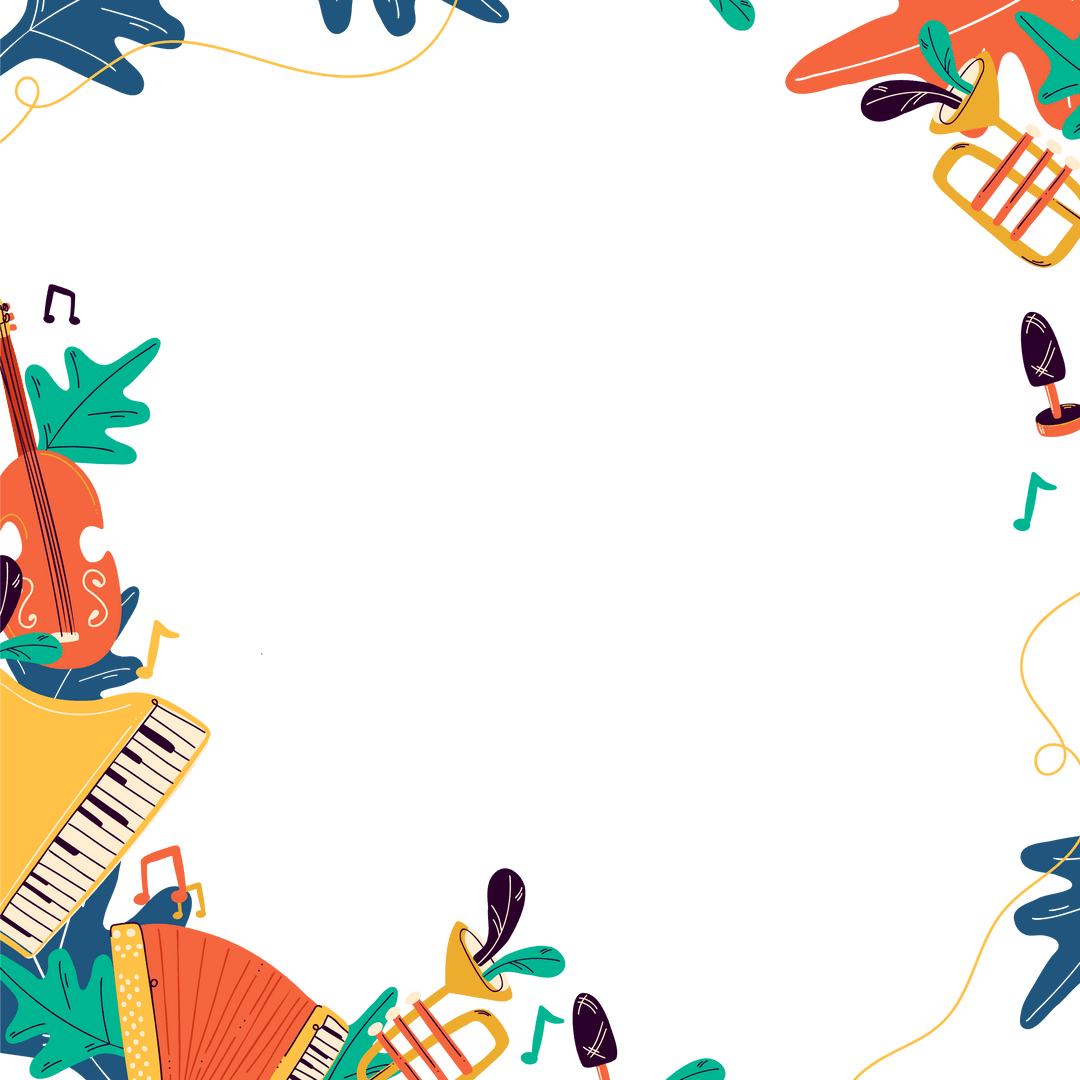 Transparent musical frame with instruments and notes