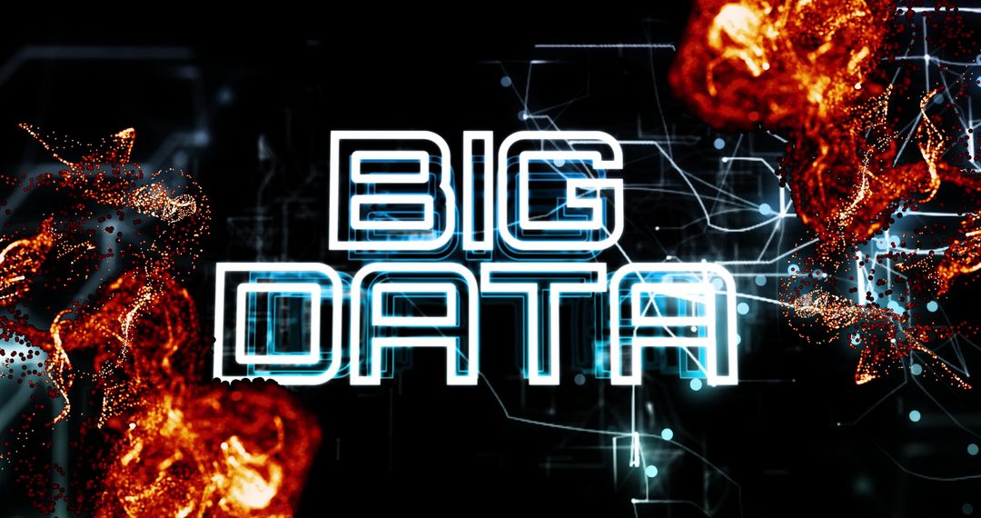 Futuristic Big Data Concept with Glowing Text and Fiery Sparks