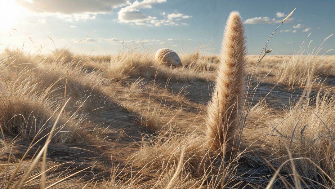 Serene sandy dunes with swaying pampas grass under clear skies
