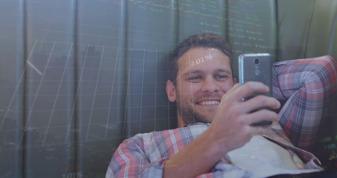Man Analyzing Stock Data on Smartphone Leisurely