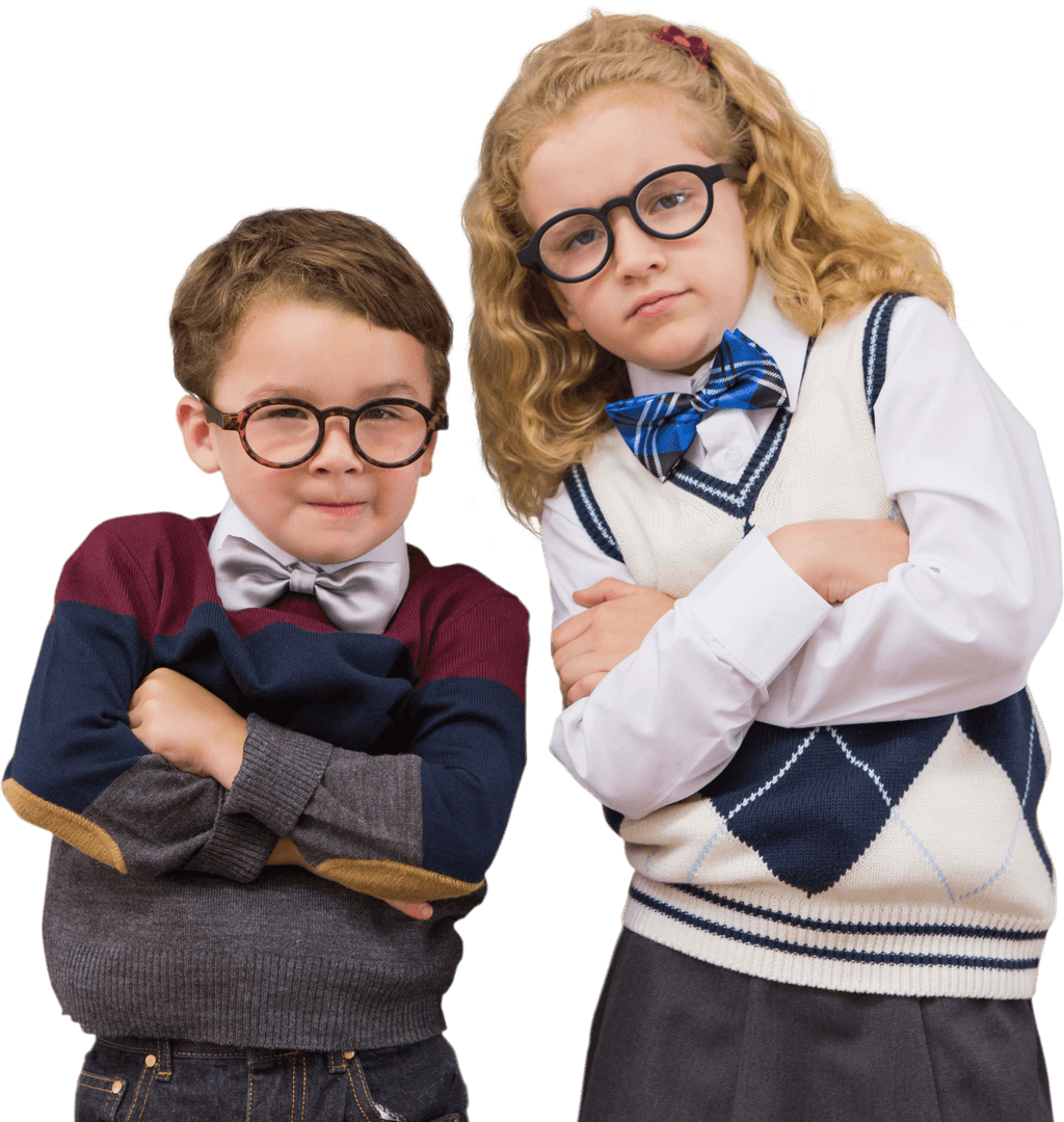 Transparent Portrait of Serious Children Wearing Glasses and Bowties