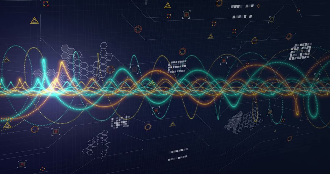 Colorful Light Trails over Digital Data on Dark Background