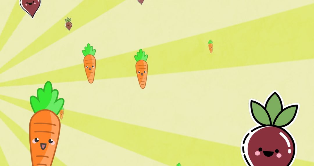 Playful cartoon vegetables on radiant abstract background