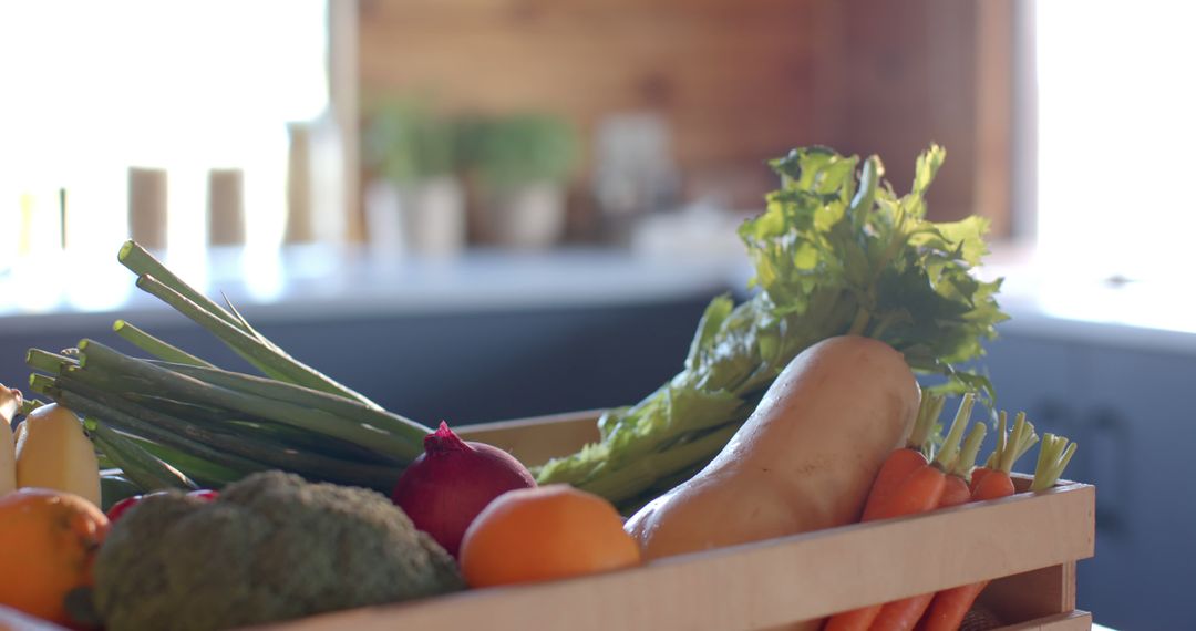 Fresh Organic Vegetables in Wooden Box in Cozy Kitchen - Free Images, Stock Photos and Pictures on Pikwizard.com