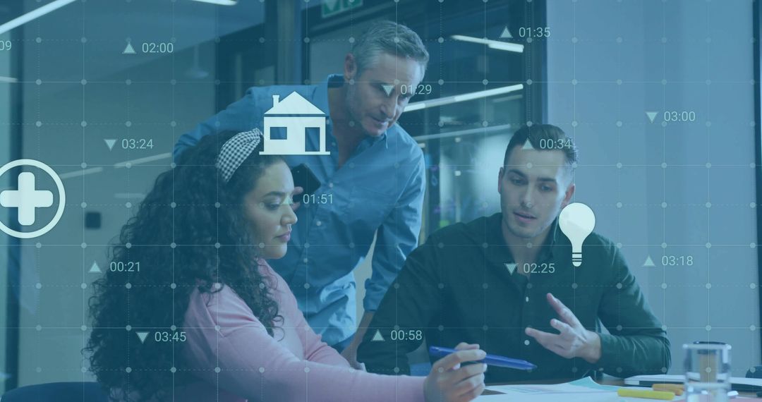 Team Collaborating with Innovative Technology Integrating Ideas