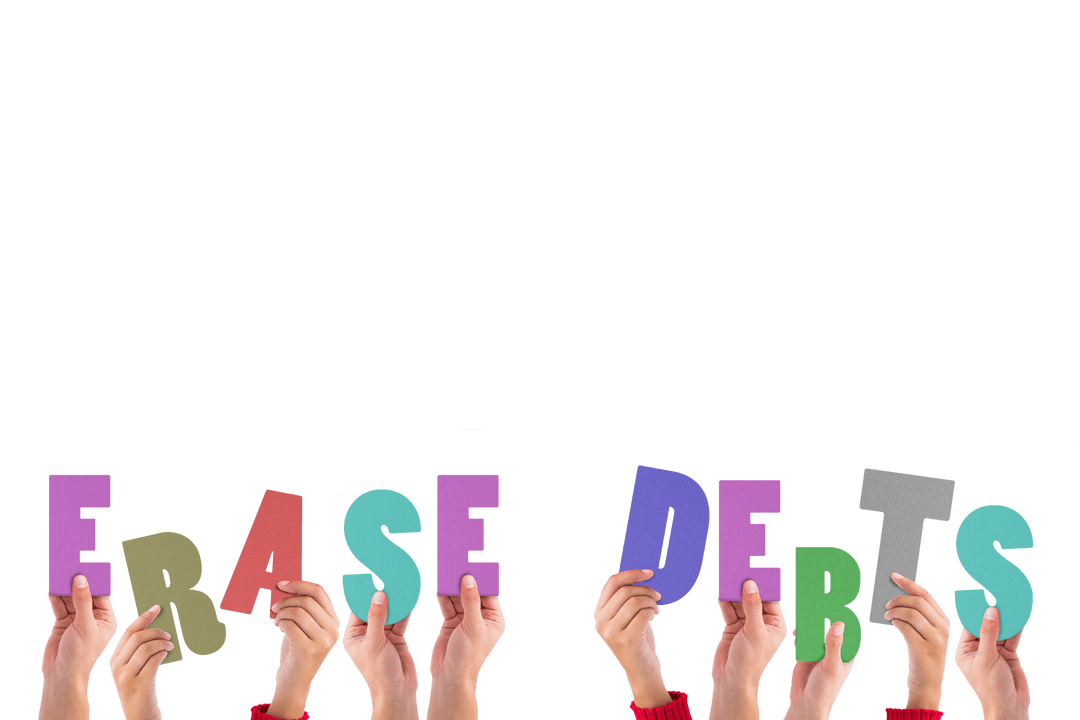 Hands Holding Erase Debts Text on Transparent Background