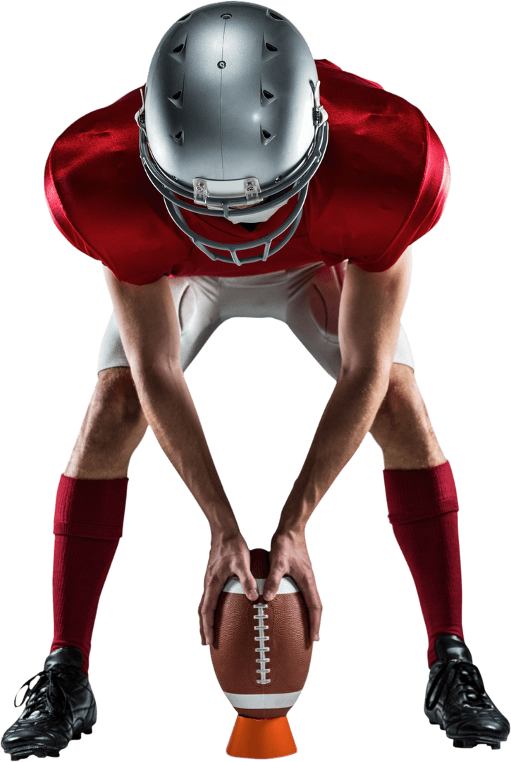 Transparent Football Player In Ready Stance With Ball On Field