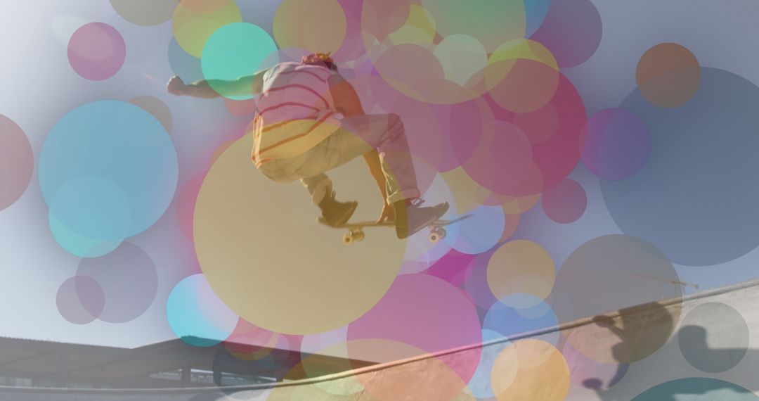 Dynamic Skateboarder with Colorful Overlay Abstract Art