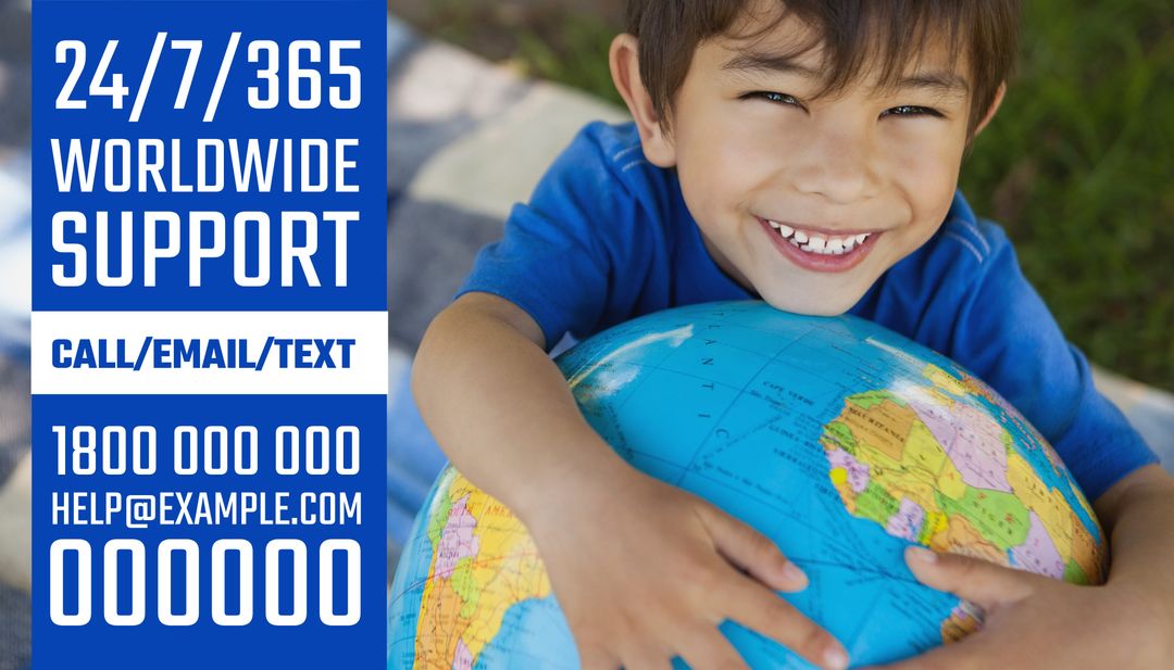 Child Embracing World Globe Smiling Brightly Outdoors