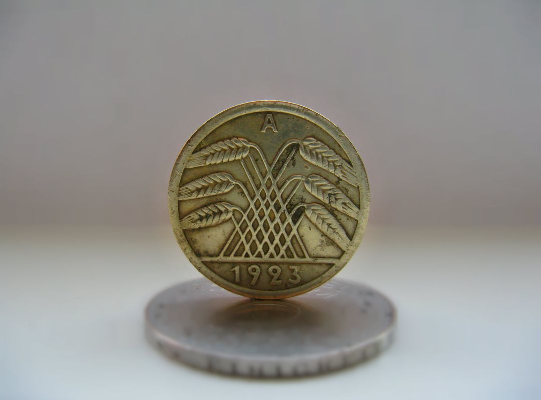 Vintage German Coin from 1923 with Wheat Design Facing Camera