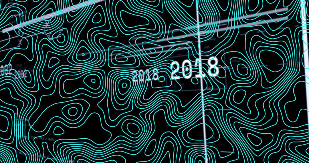 Turquoise Topographic Lines Projecting Across Dark Interface with Neon Accents and 2018