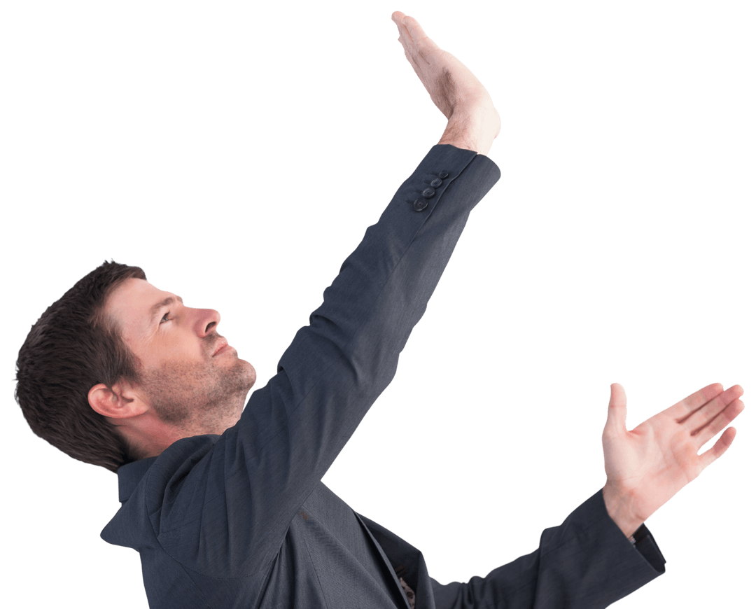 Businessman Pushing With Hands in Transparent Background