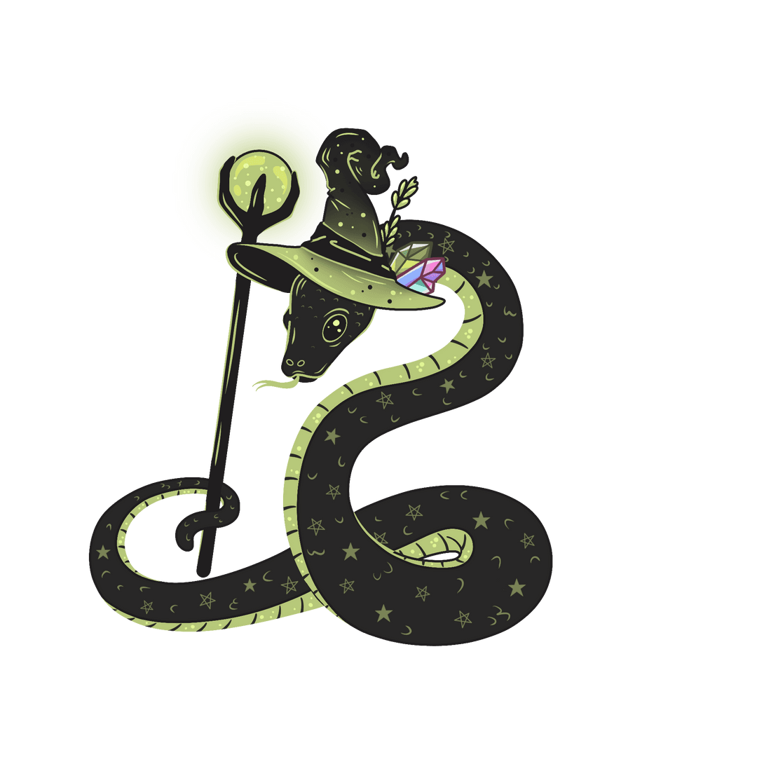 Enchanting Snake Wizard with Staff and Glowing Orb on Transparent Background