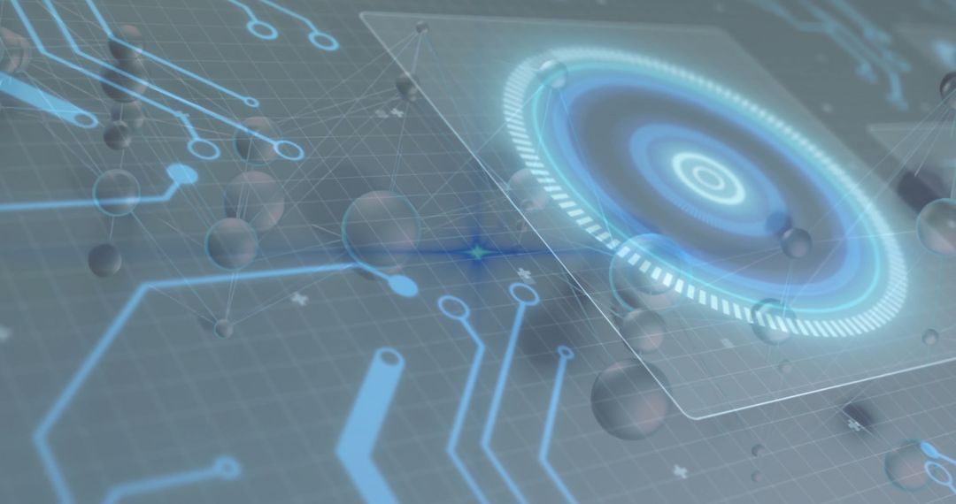 Futuristic Holographic Interface with Neon Circuit and Spheres